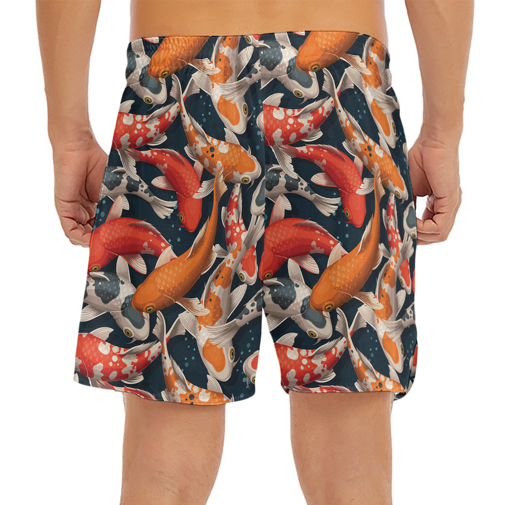 Koi Carp Pattern Print Men's Split Running Shorts