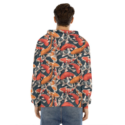 Koi Carp Pattern Print Men's Velvet Pullover Hoodie