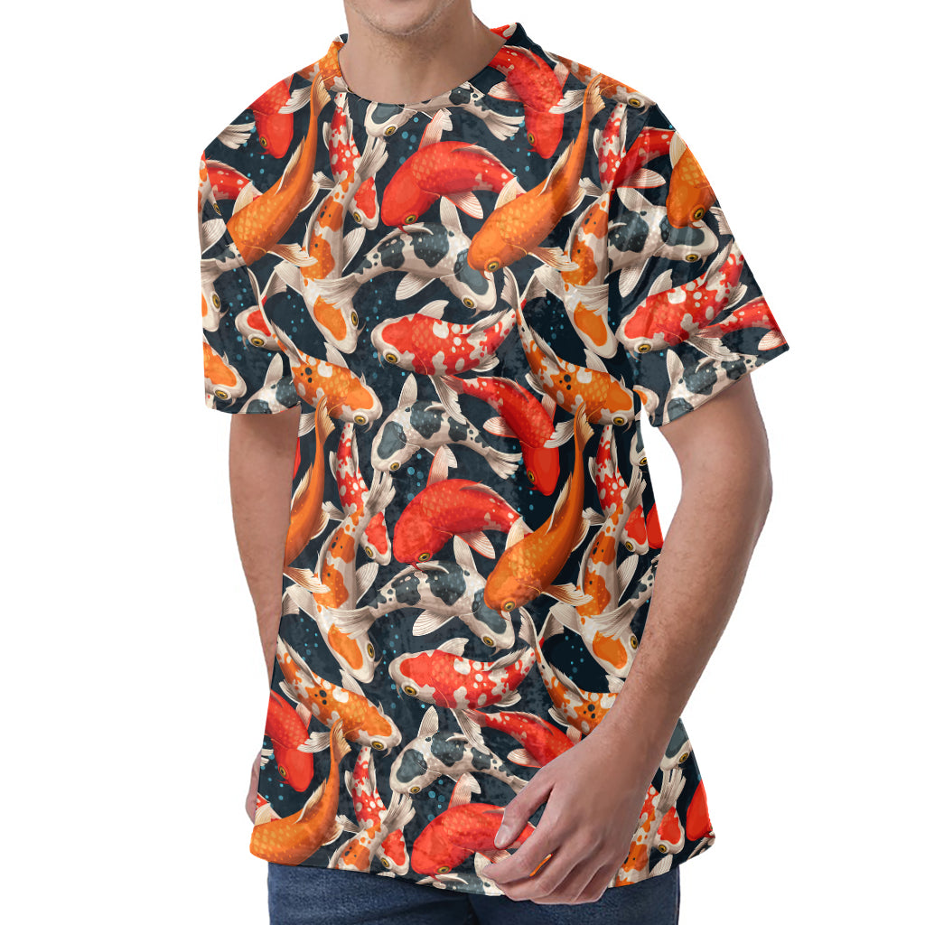 Koi Carp Pattern Print Men's Velvet T-Shirt