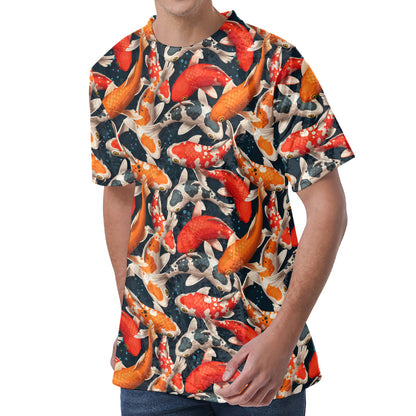 Koi Carp Pattern Print Men's Velvet T-Shirt