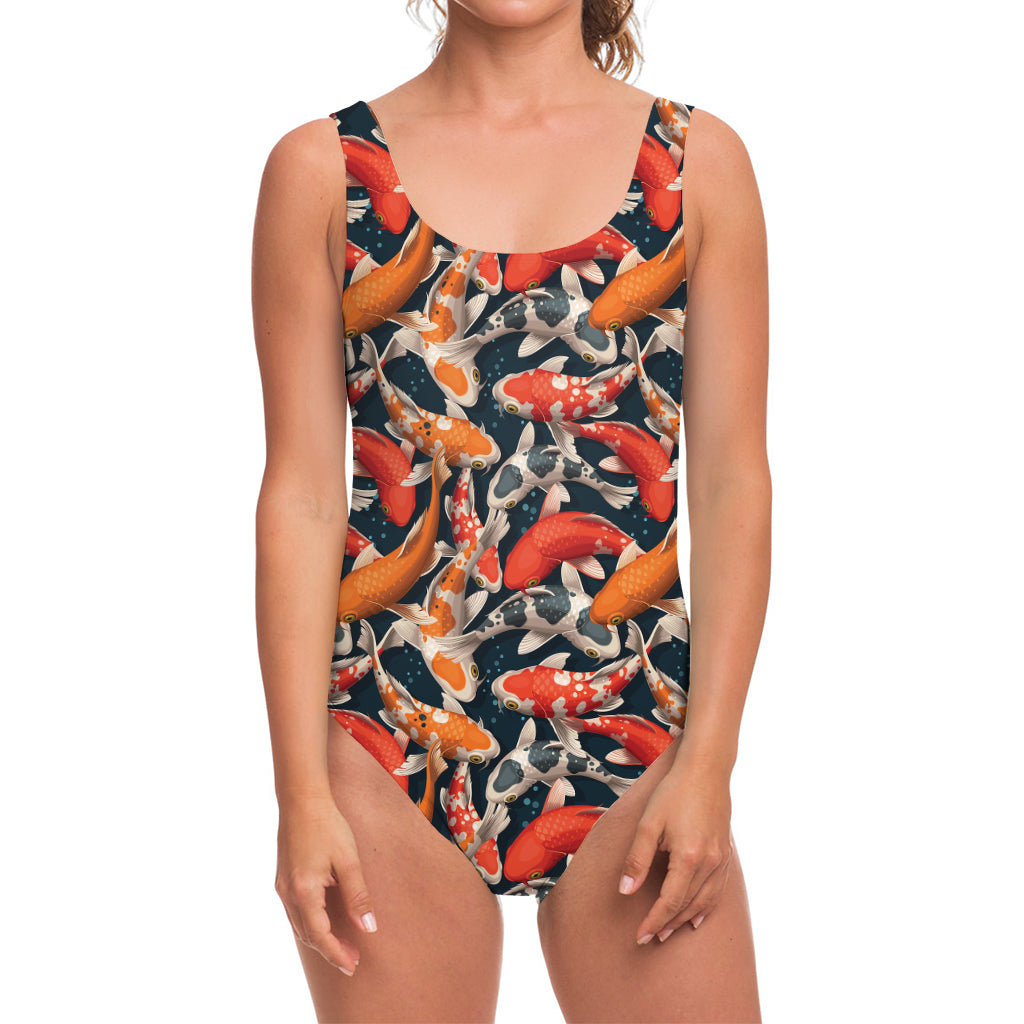 Koi Carp Pattern Print One Piece Swimsuit