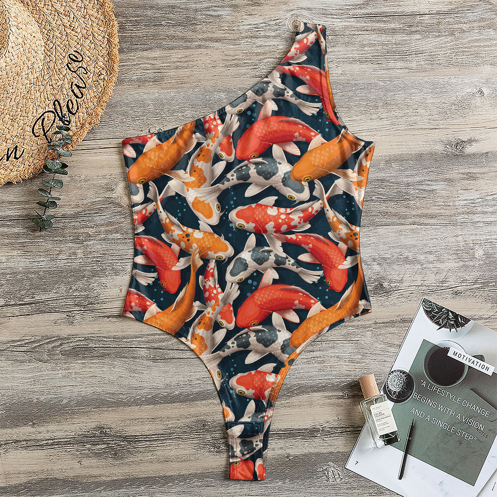 Koi Carp Pattern Print One Shoulder Bodysuit