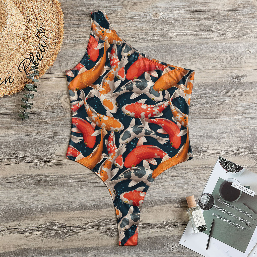 Koi Carp Pattern Print One Shoulder Bodysuit