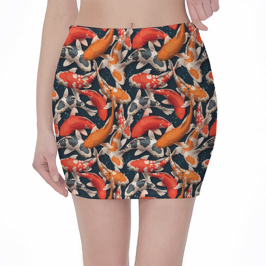 Koi Carp Pattern Print Pencil Mini Skirt