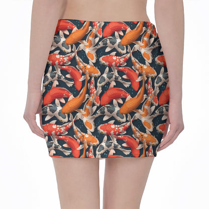 Koi Carp Pattern Print Pencil Mini Skirt