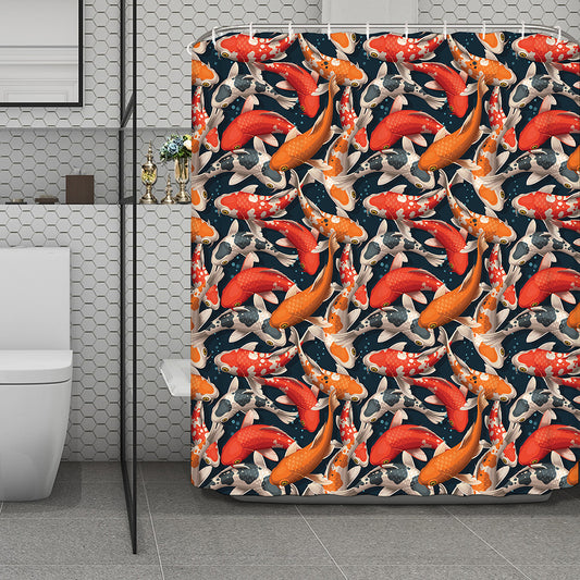 Koi Carp Pattern Print Polyester Shower Curtain
