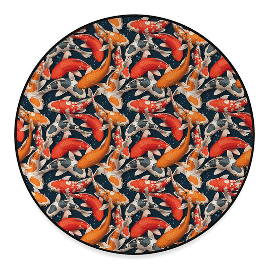 Koi Carp Pattern Print Round Floor Mat