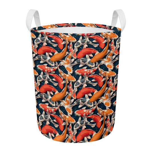 Koi Carp Pattern Print Round Laundry Basket