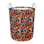 Koi Carp Pattern Print Round Laundry Basket
