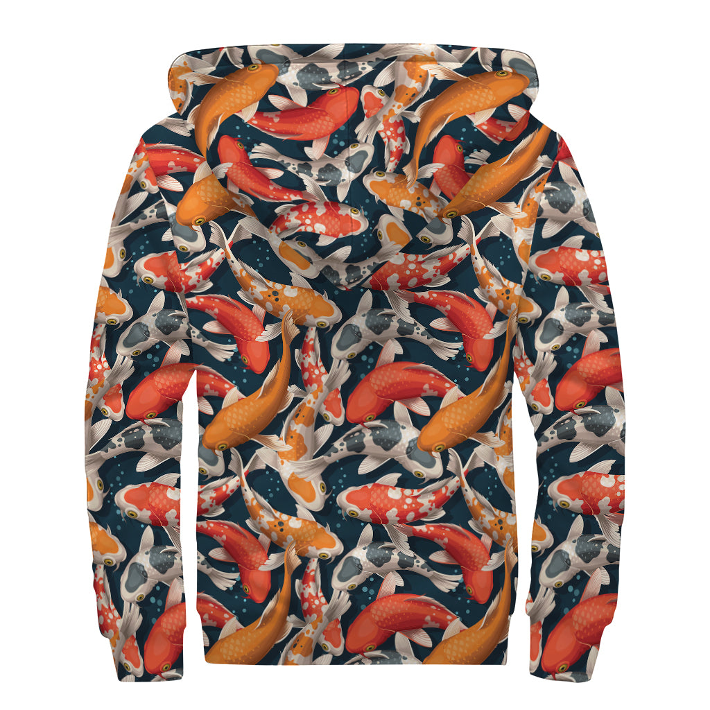 Koi Carp Pattern Print Sherpa Lined Zip Up Hoodie