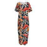 Koi Carp Pattern Print Short Sleeve Long Nightdress