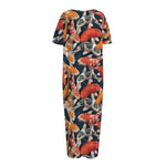 Koi Carp Pattern Print Short Sleeve Long Nightdress