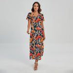 Koi Carp Pattern Print Short Sleeve Maxi Dress