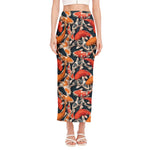 Koi Carp Pattern Print Side Slit Maxi Skirt