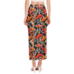 Koi Carp Pattern Print Side Slit Maxi Skirt