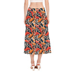 Koi Carp Pattern Print Side Slit Midi Skirt