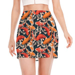 Koi Carp Pattern Print Side Slit Mini Skirt
