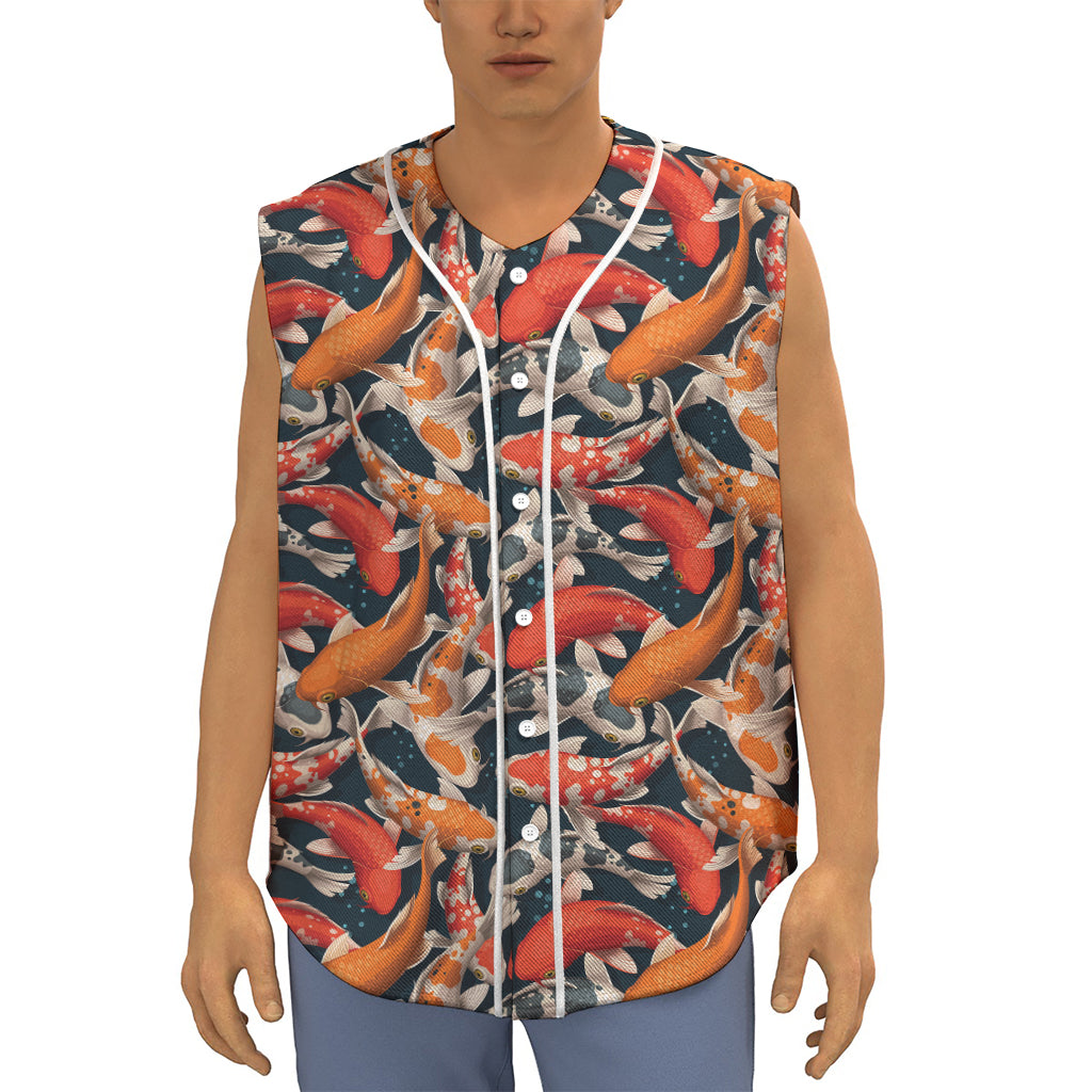 Koi Carp Pattern Print Sleeveless Baseball Jersey