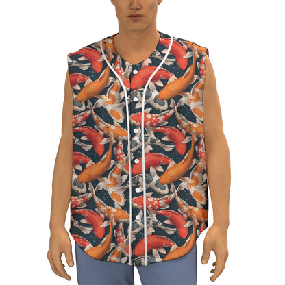 Koi Carp Pattern Print Sleeveless Baseball Jersey