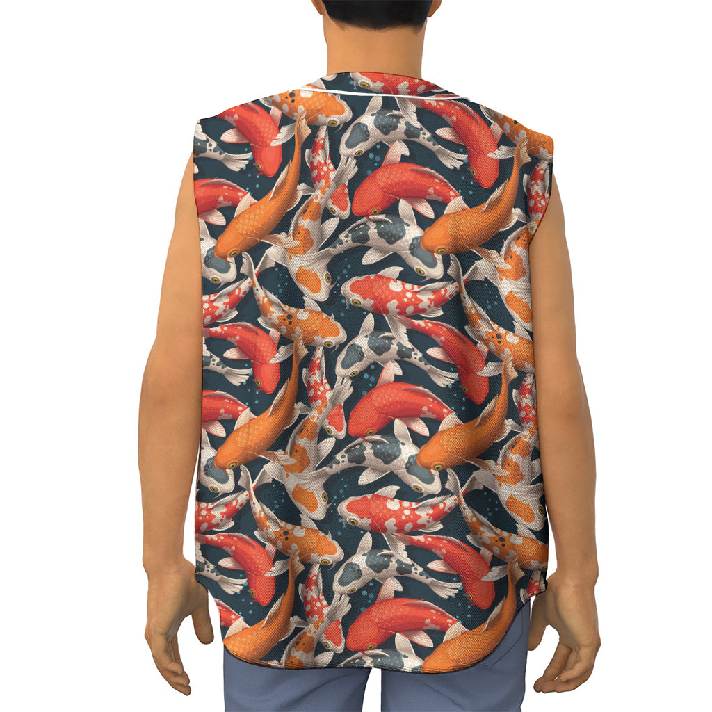 Koi Carp Pattern Print Sleeveless Baseball Jersey