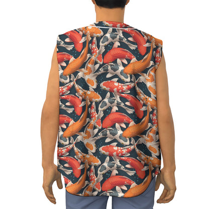 Koi Carp Pattern Print Sleeveless Baseball Jersey