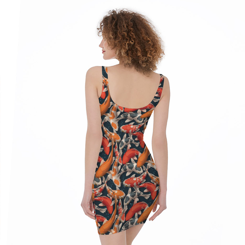 Koi Carp Pattern Print Sleeveless Bodycon Dress