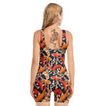 Koi Carp Pattern Print Sleeveless One Piece Swimsuit