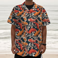 Koi Carp Pattern Print Textured Short Sleeve Shirt