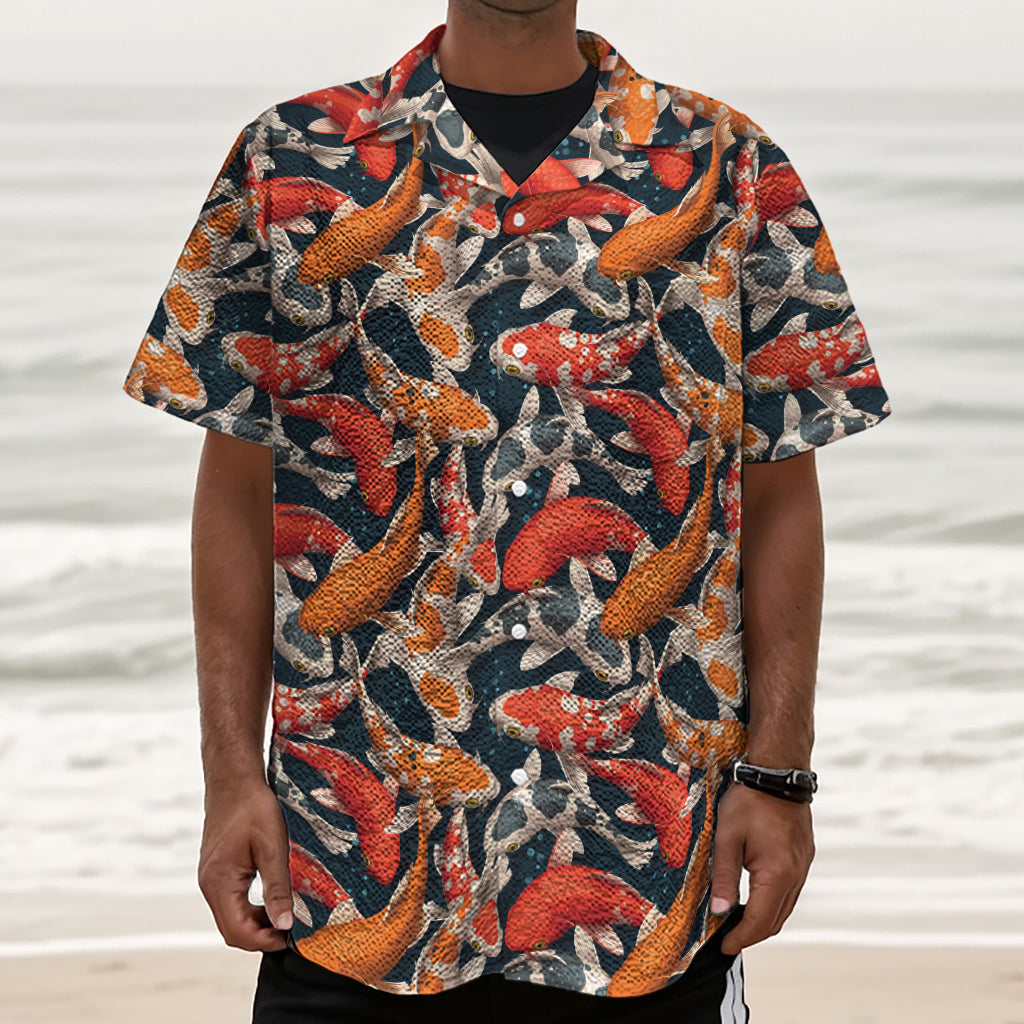 Koi Carp Pattern Print Textured Short Sleeve Shirt