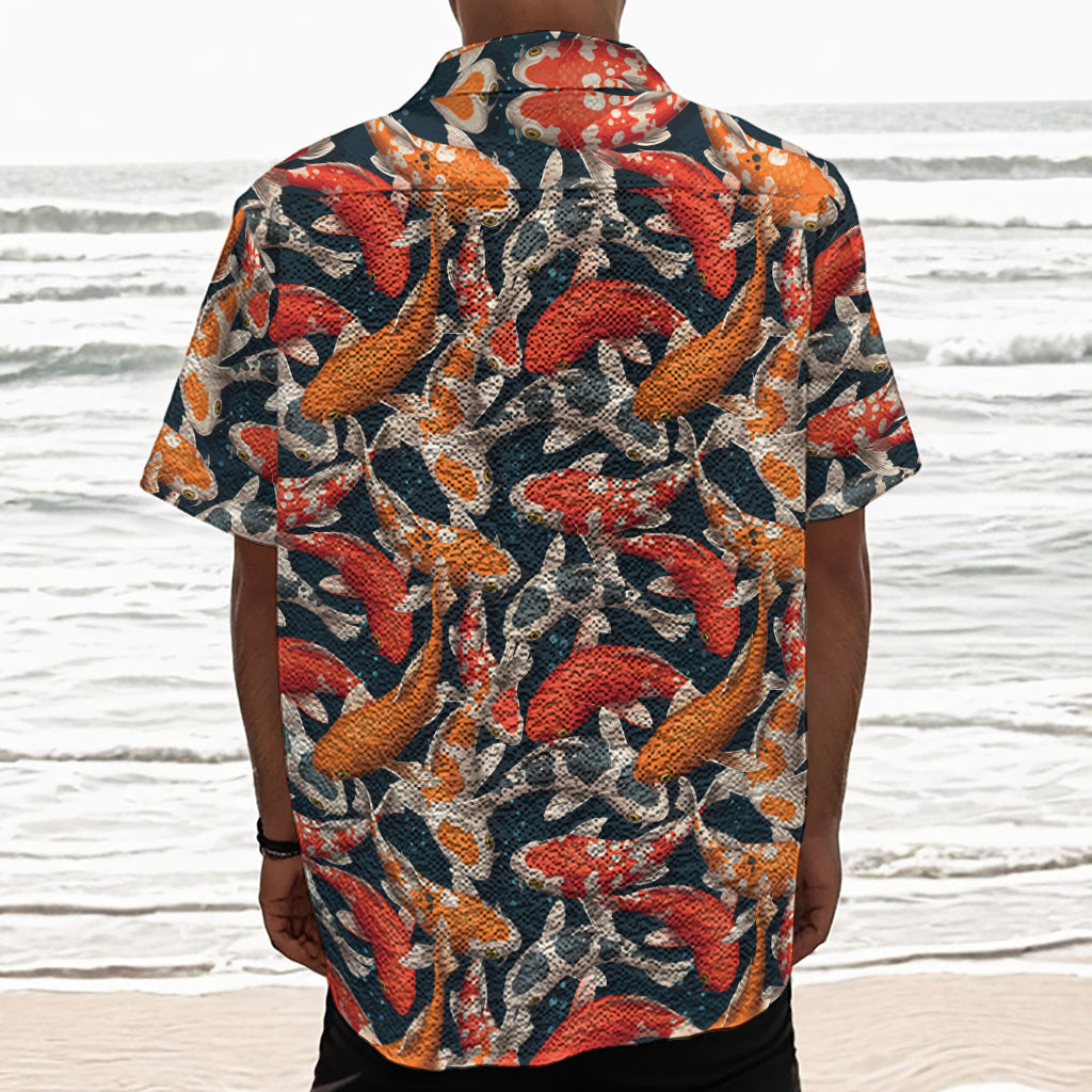 Koi Carp Pattern Print Textured Short Sleeve Shirt