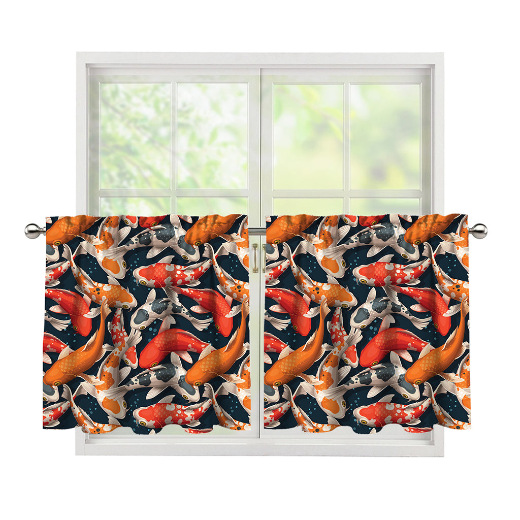 Koi Carp Pattern Print Tier Curtains