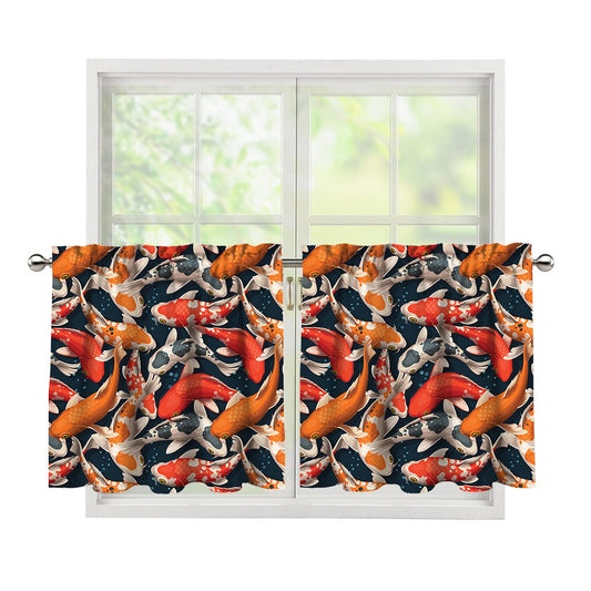 Koi Carp Pattern Print Tier Curtains