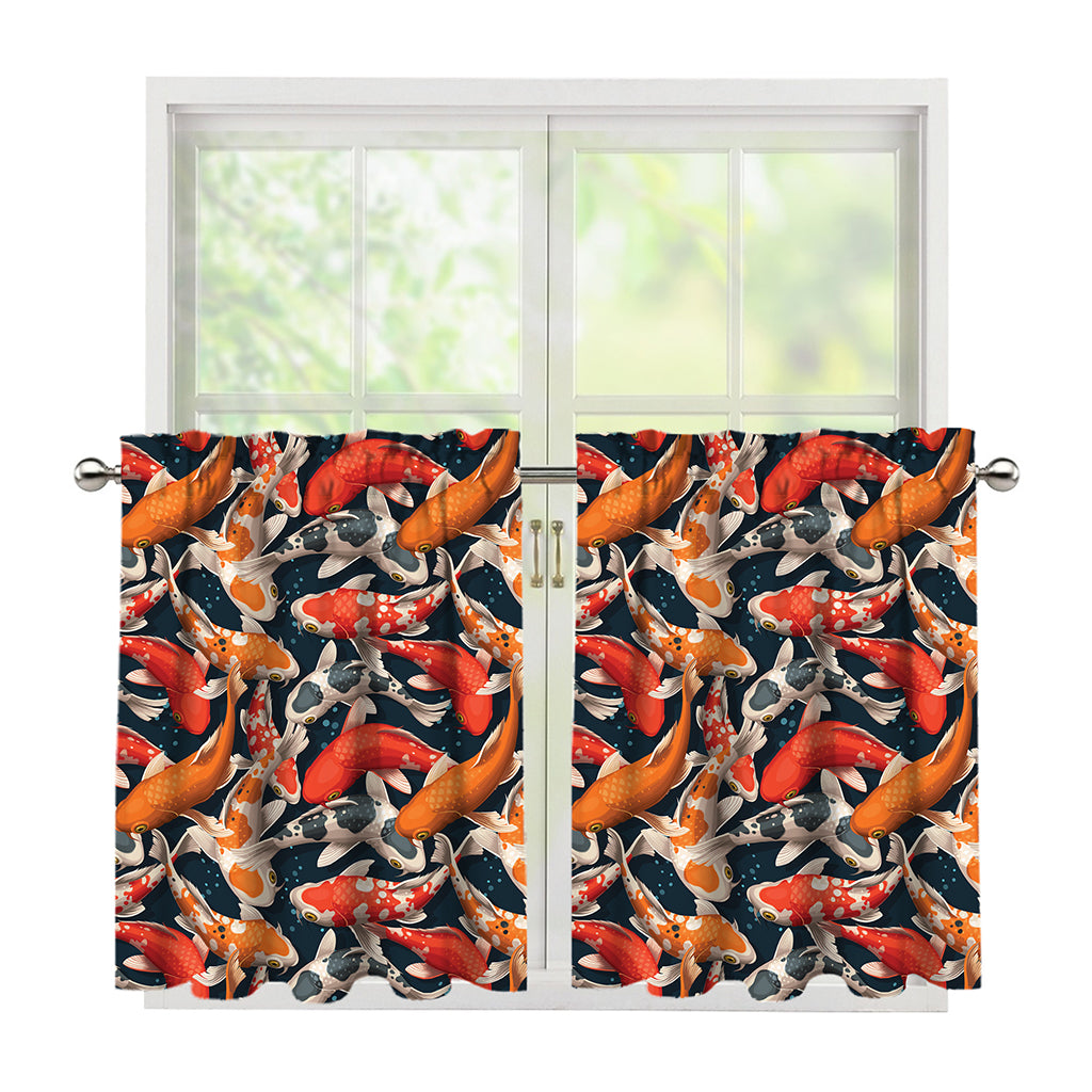 Koi Carp Pattern Print Tier Curtains