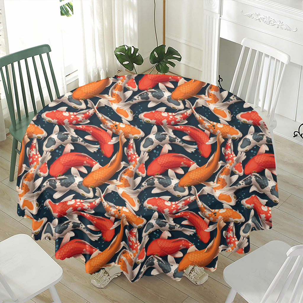 Koi Carp Pattern Print Waterproof Round Tablecloth