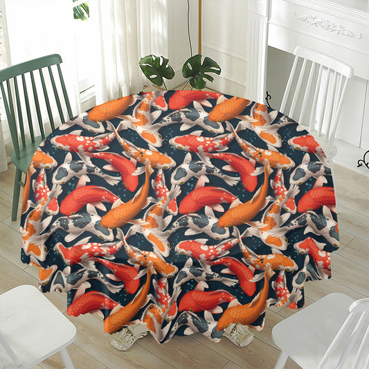 Koi Carp Pattern Print Waterproof Round Tablecloth