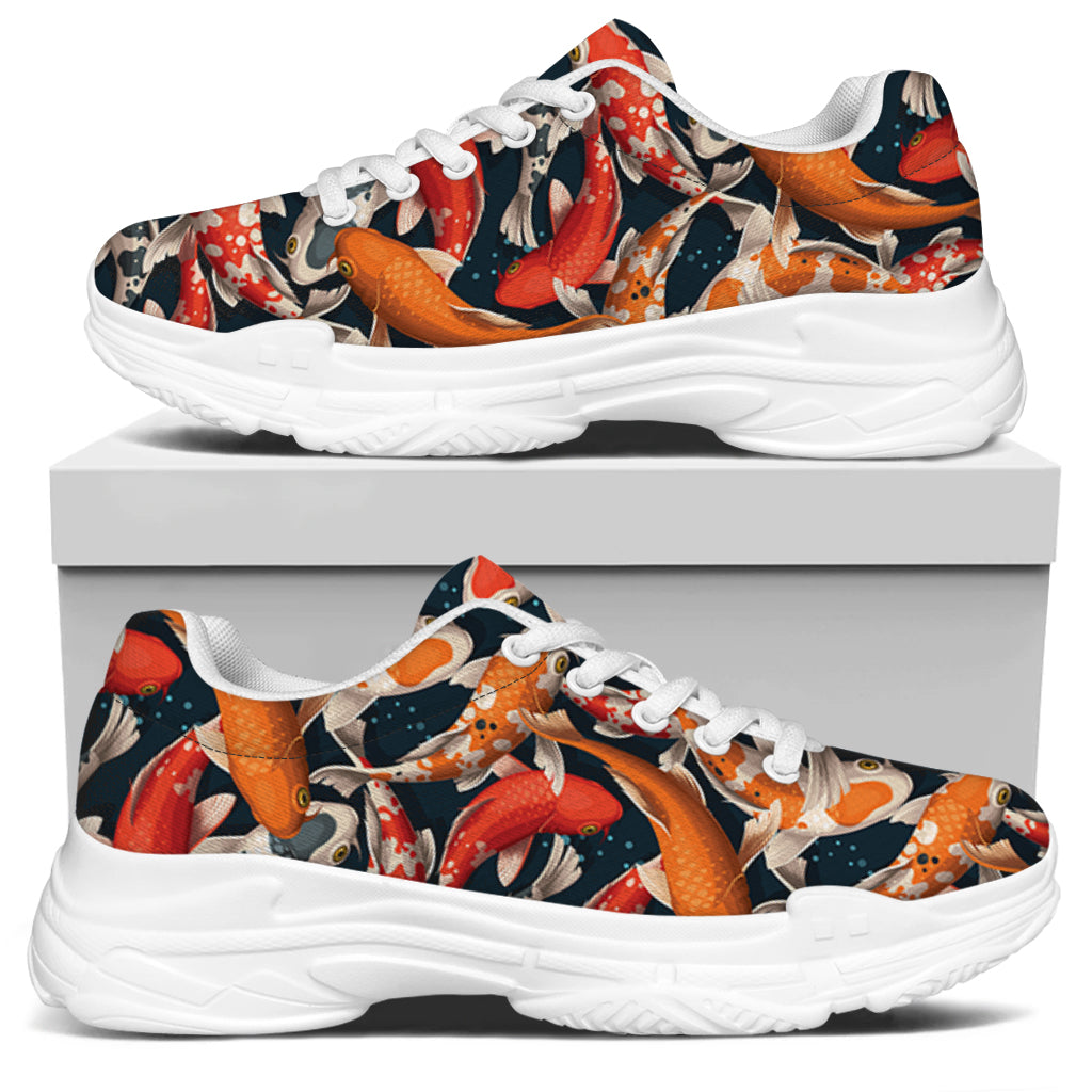 Koi Carp Pattern Print White Chunky Shoes