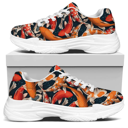 Koi Carp Pattern Print White Chunky Shoes
