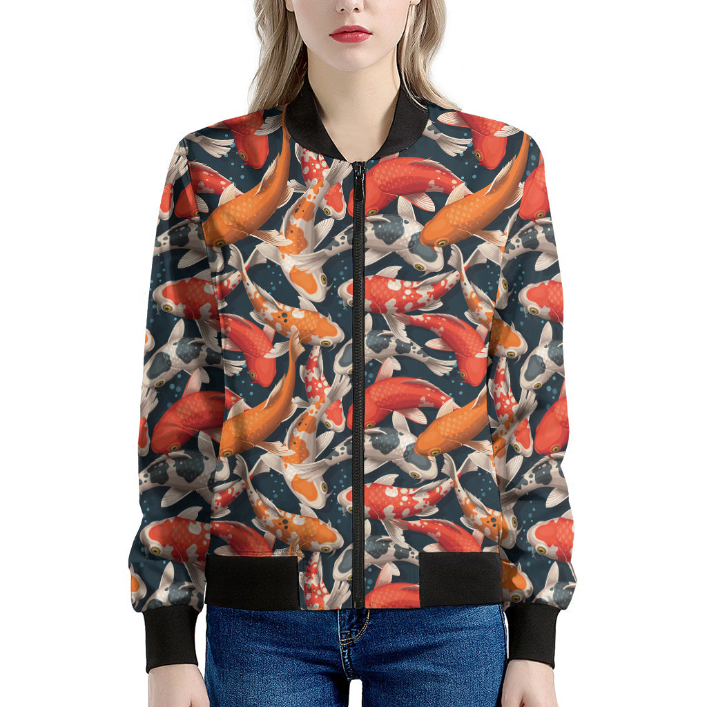 Koi Carp Pattern Print Women's Bomber Jacket