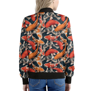 Koi Carp Pattern Print Women's Bomber Jacket