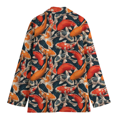 Koi Carp Pattern Print Women's Cotton Blazer