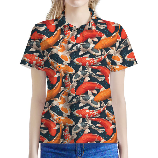 Koi Carp Pattern Print Women's Polo Shirt
