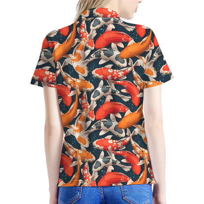 Koi Carp Pattern Print Women's Polo Shirt