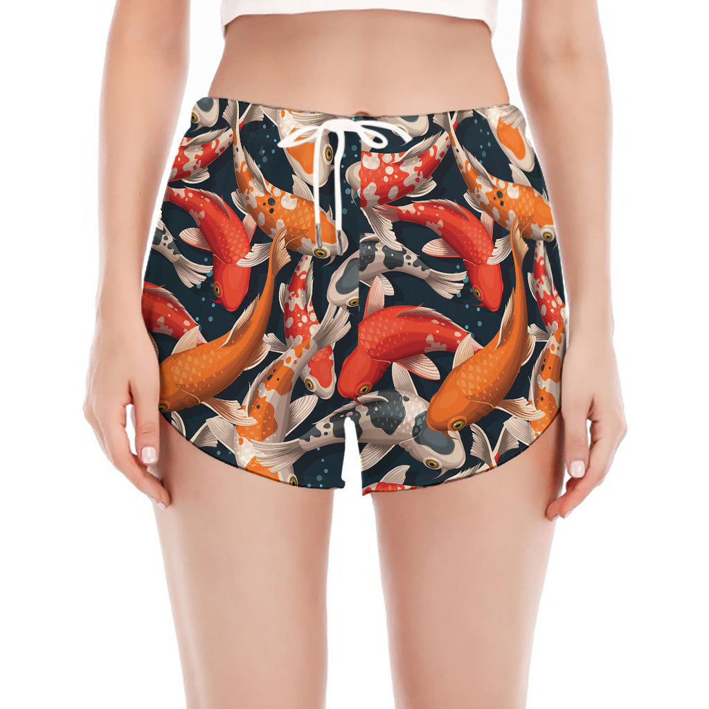 Koi Carp Pattern Print Women's Split Running Shorts
