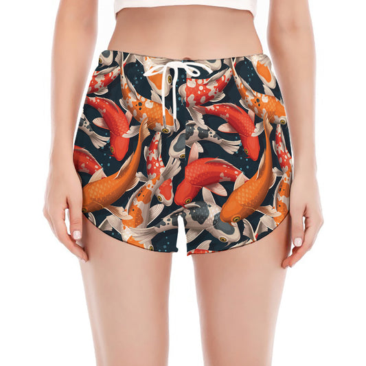 Koi Carp Pattern Print Women's Split Running Shorts