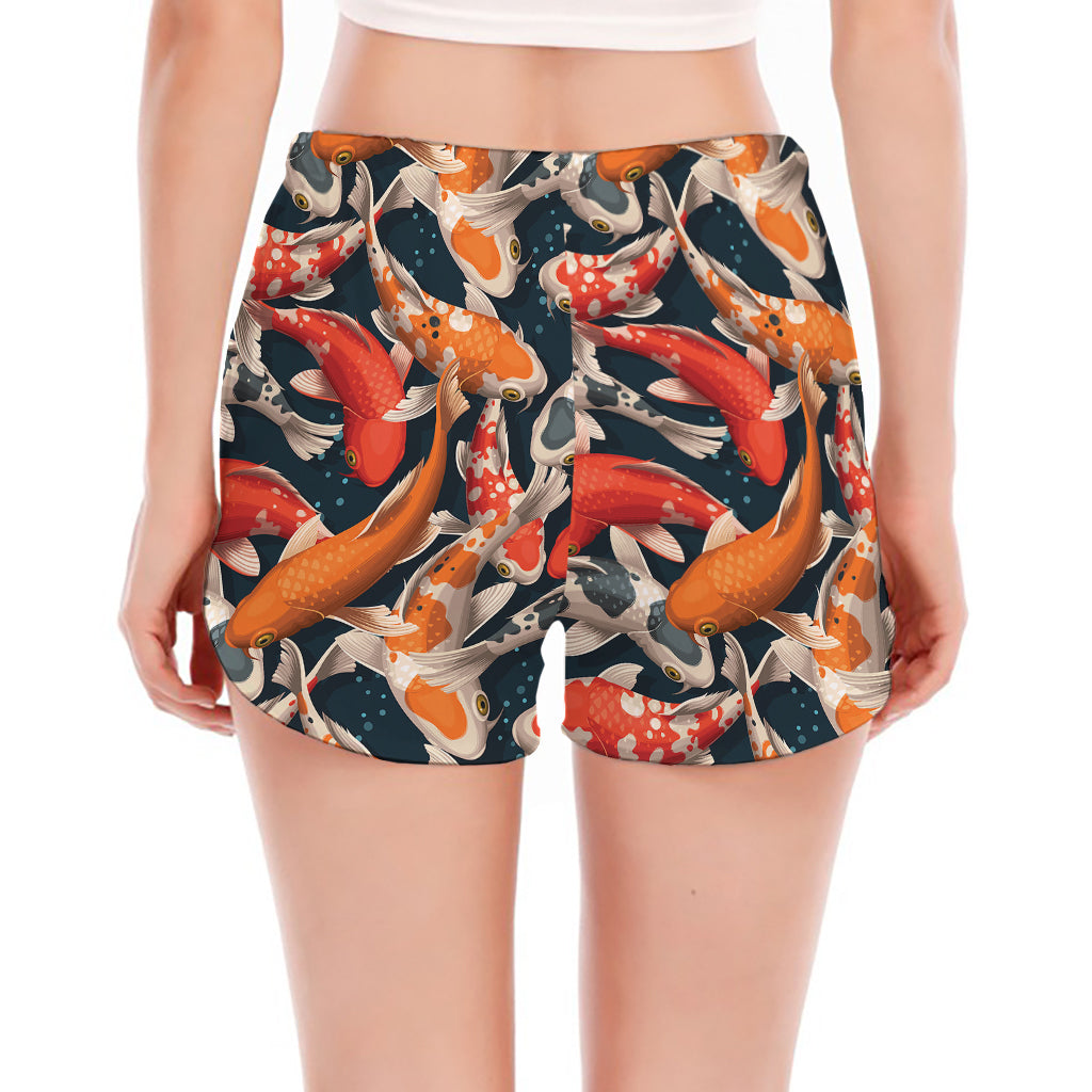 Koi Carp Pattern Print Women's Split Running Shorts