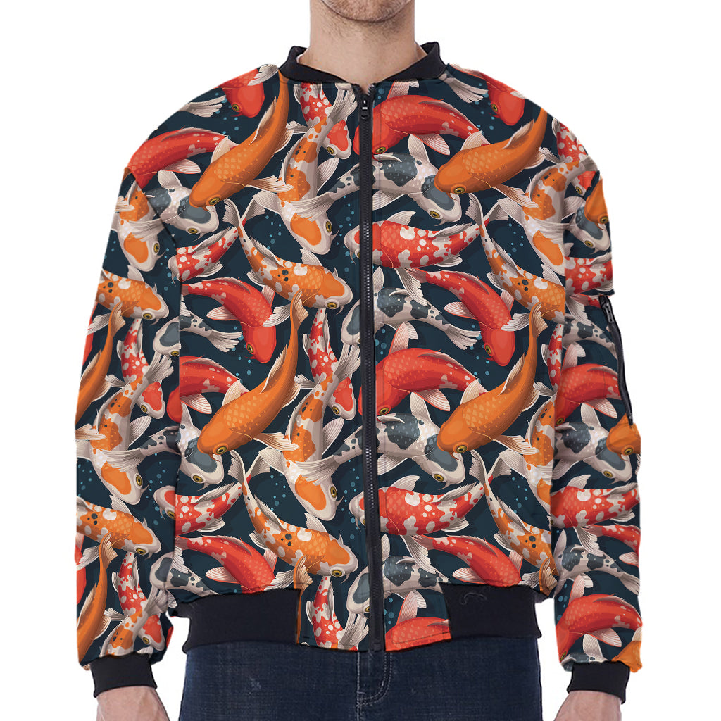 Koi Carp Pattern Print Zip Sleeve Bomber Jacket