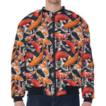Koi Carp Pattern Print Zip Sleeve Bomber Jacket