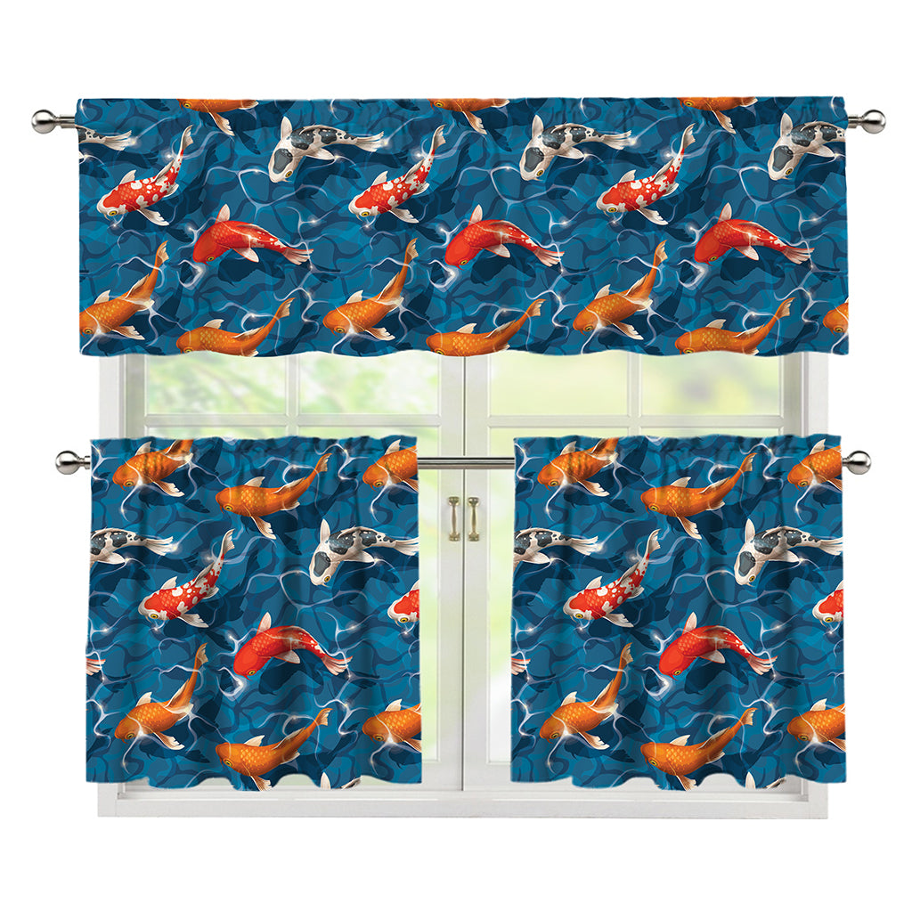 Koi Fish Pattern Print 3 Piece Kitchen Curtains