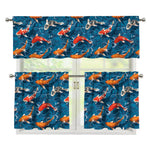 Koi Fish Pattern Print 3 Piece Kitchen Curtains