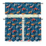 Koi Fish Pattern Print 3 Piece Kitchen Curtains